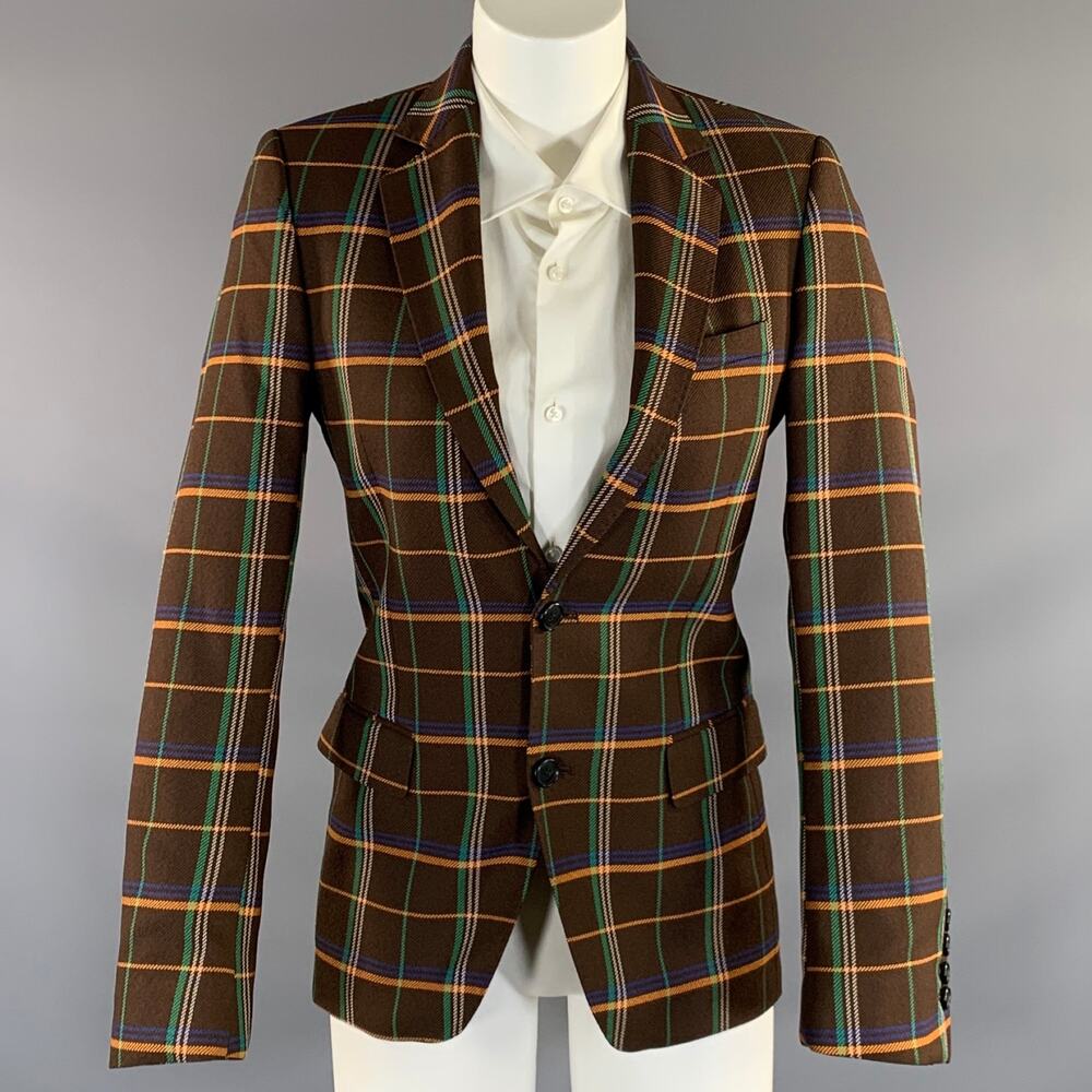 WALTER VAN BEIRENDONCK FW21 Brown Plaid Sport Coat Size 38